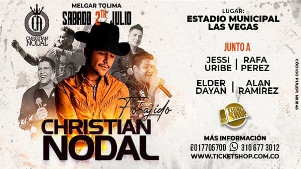 Christian Nodal, Forajido Tour, acompañado de Jessi Uribe, Alan Ramírez, Elder Dayán, Rafa Pérez en Melgar.