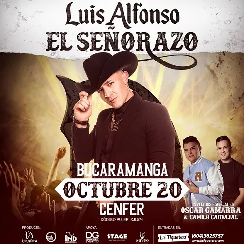 Banner del Concierto Luis Alfonso “El Señorazo” este 20 de Octubre en Bucaramanga.