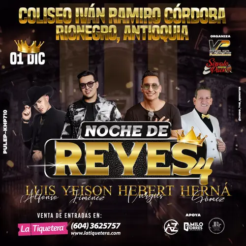 Banner de la Noche de Reyes 4 con Yeison Jiménez, Hebert Vargas, Luis Alfonso y Hernán Gómez en Rionegro 2023.